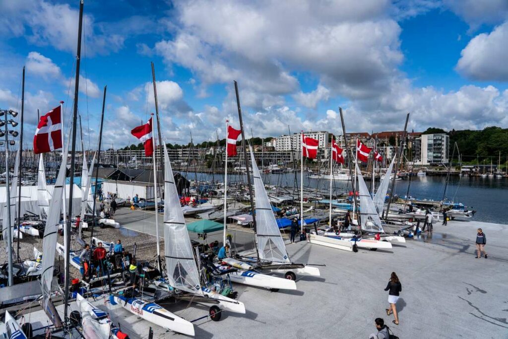 Nacras preparing for the day at the Aarhus International Sailing Centre - credit Beau Outteridge