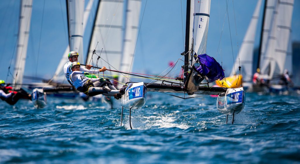 Jason Waterhouse and Lisa Darmanin  sailing on the nacra.