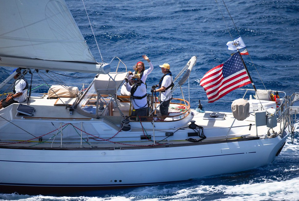 Sailors waving to camera