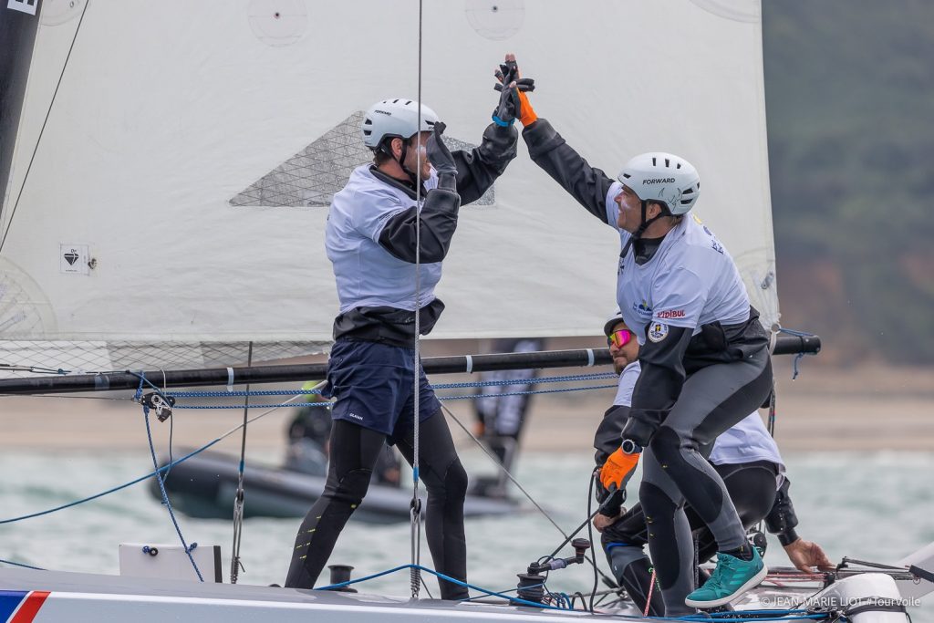 Groupe Atlantic celebrating their win on the water