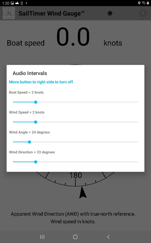 SailTimer Wind Instrument allows you to hear wind conditions and boat speed by just tapping the screen of your tablet. Screenshot - SailTimer