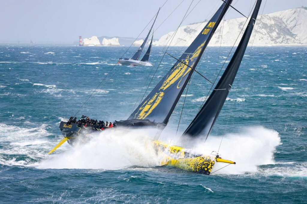 Dmitry Rybolovlev's ClubSwan 125 Skorpios and George David's Maxi Rambler 88 beating into the English Channel