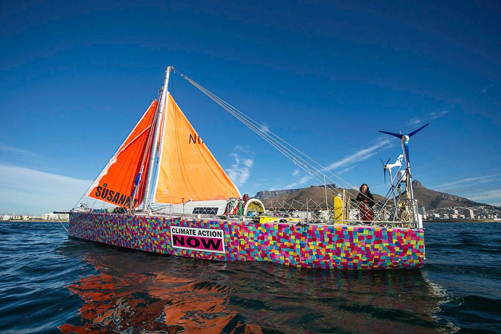 Lisa Blair set up a jury-rig after she was dismasted on her voyage in 2017. 