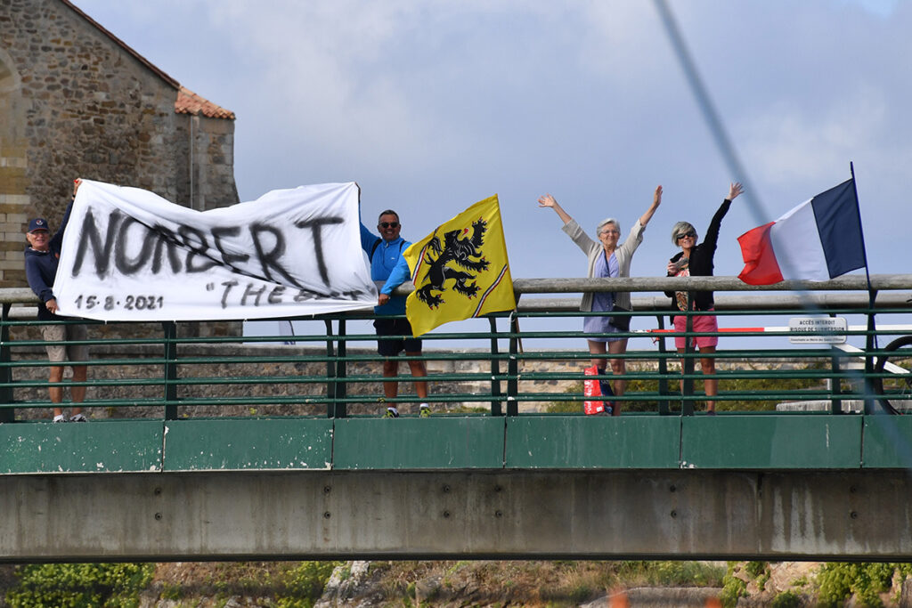 Fans waving off Sedlacek as he commenced his 32 000 nautical mile voyage.