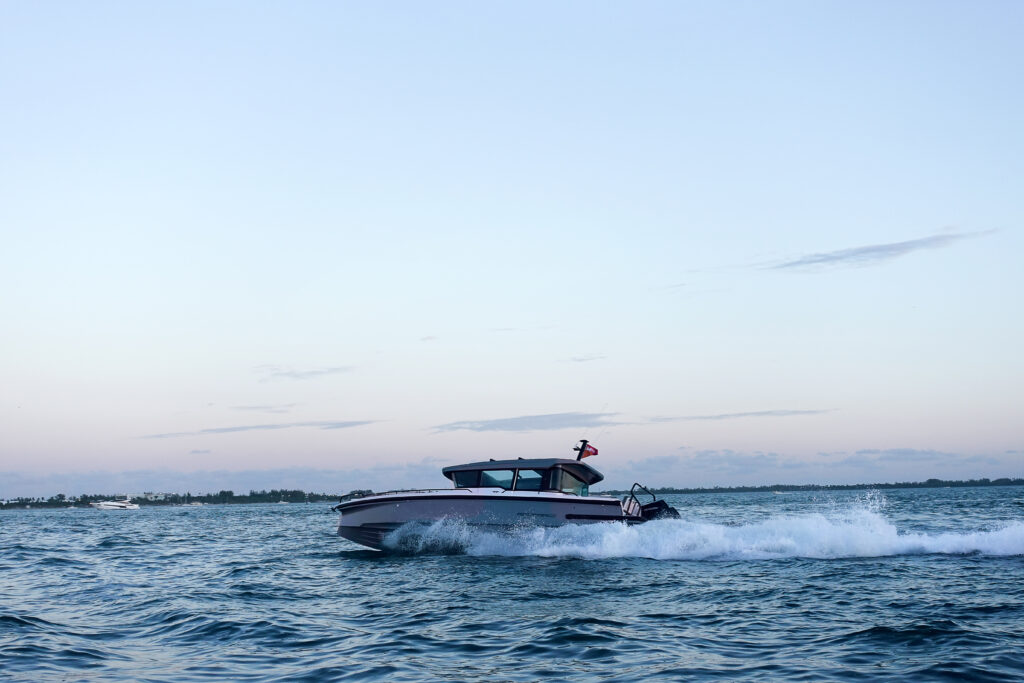 Axopar 37 (tender boat) out for a ride just before sunset.