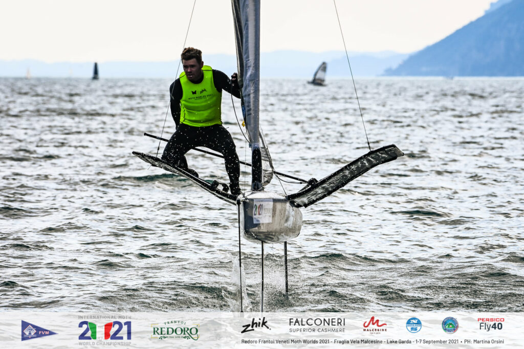 Tom Slingsby just finishing a tack while foiling.