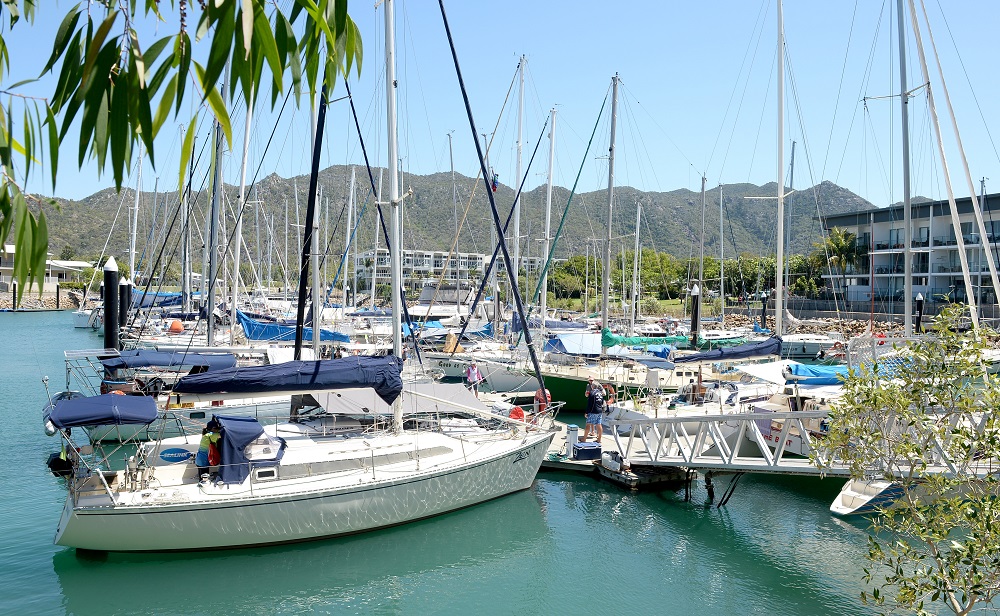 Shot of all the boats on the dock.