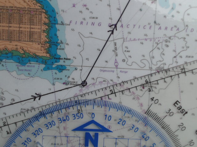 An example of an offset waypoint on a paper chart