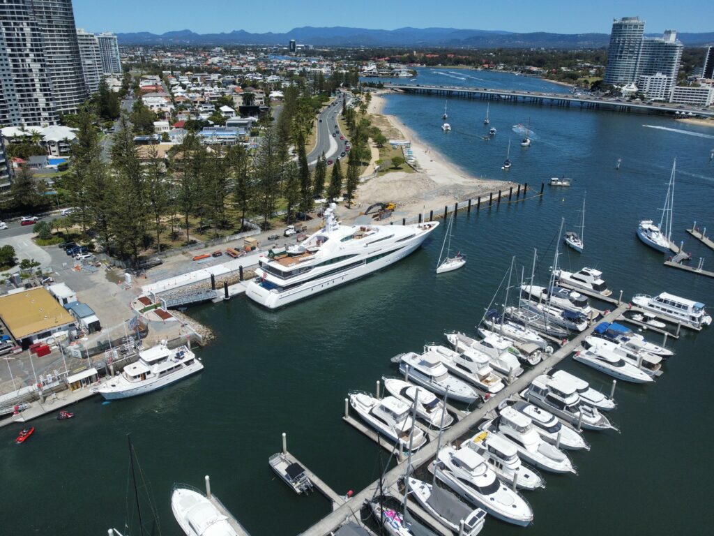 Aerial shot of Southport Yacht Club and the marina