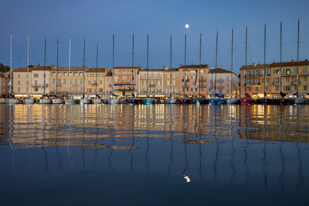 Boats on the dock at night