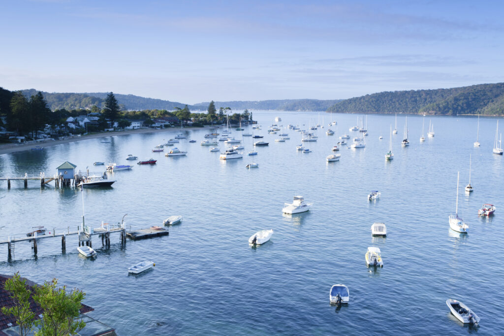 Aerial shot of Pittwater.