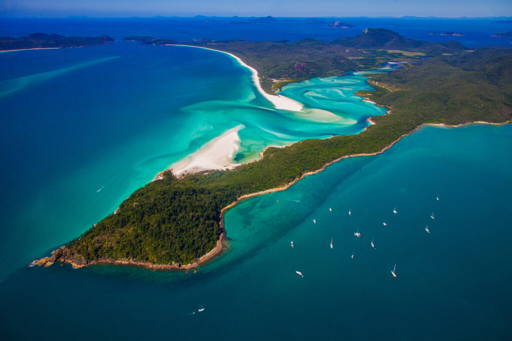 Aerial shot of Whitsundays.