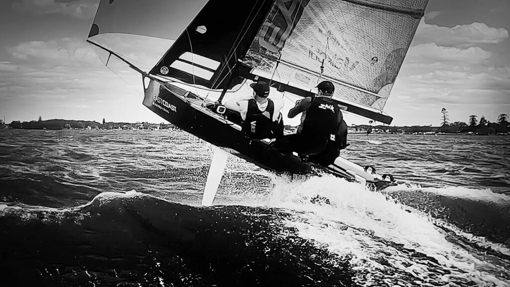 East Coast Marine airborne on a spinnaker reach.