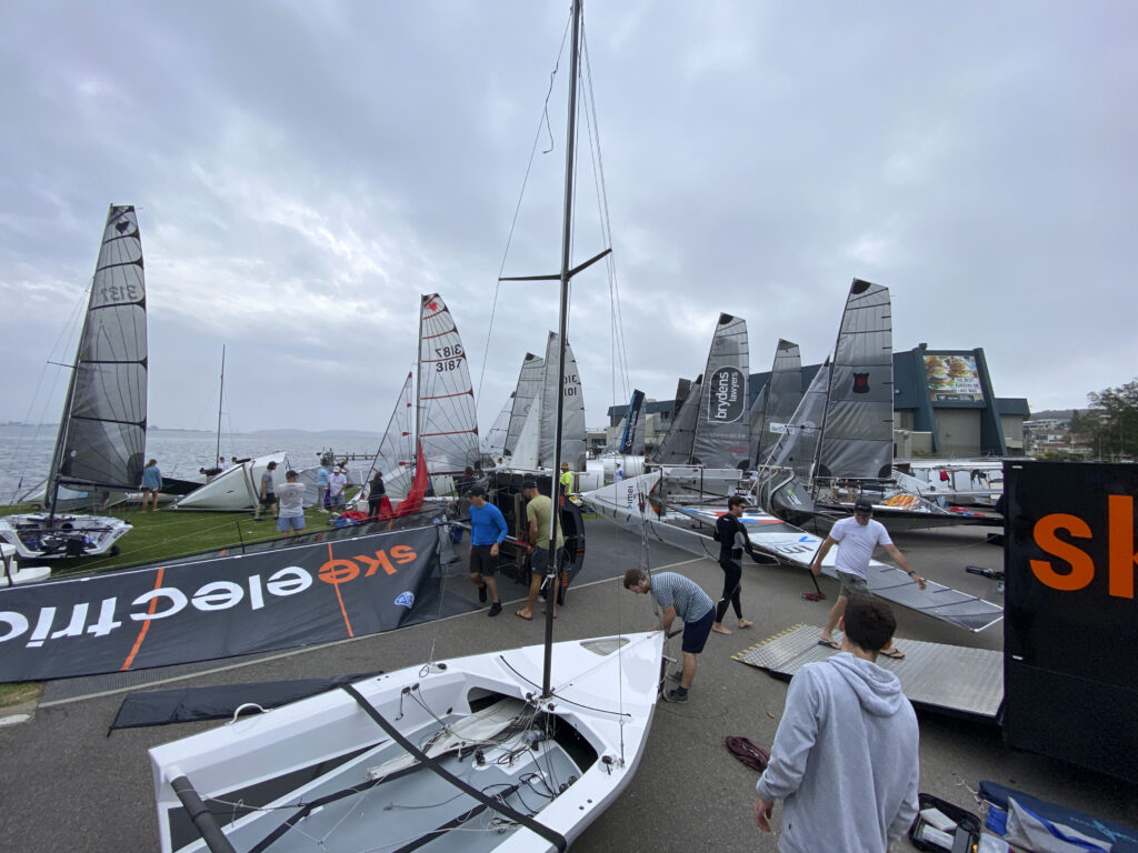 Cherubs and 16ft skiff fleet sharing rigging area.