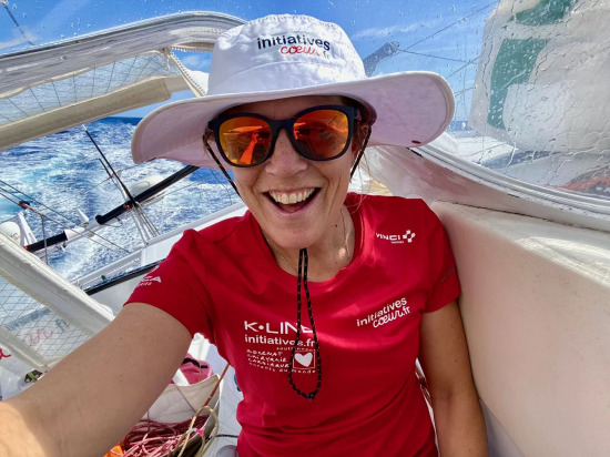 Sam Davies taking a selfie aboard Initiatives Coeur.