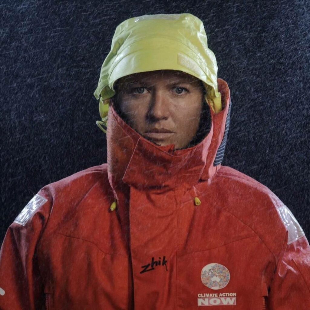 Photo portrait of Lisa Blair in her wet weather gear.