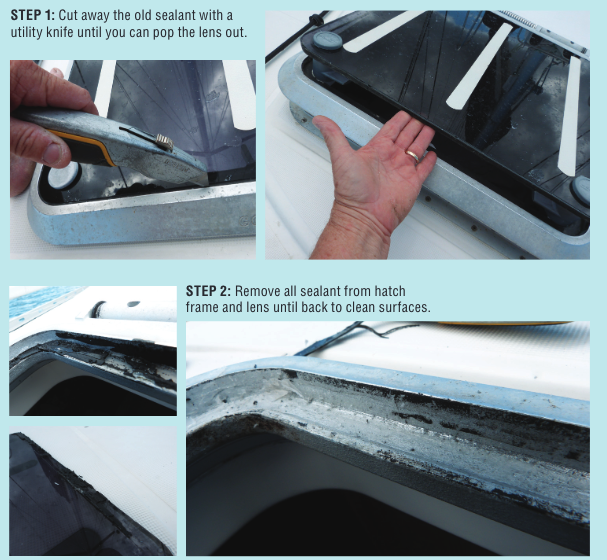 Two picture steps of how to fix a leaky hatch.