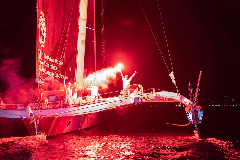 Flare being held on Maserati in celebration. 