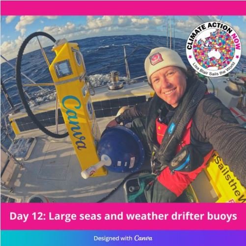 Lisa Blair selfie with a drifter buoy.