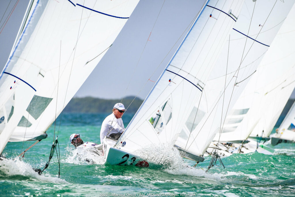 Eric Doyle/Payson Infelise sailing upwind surrounded by other boats.