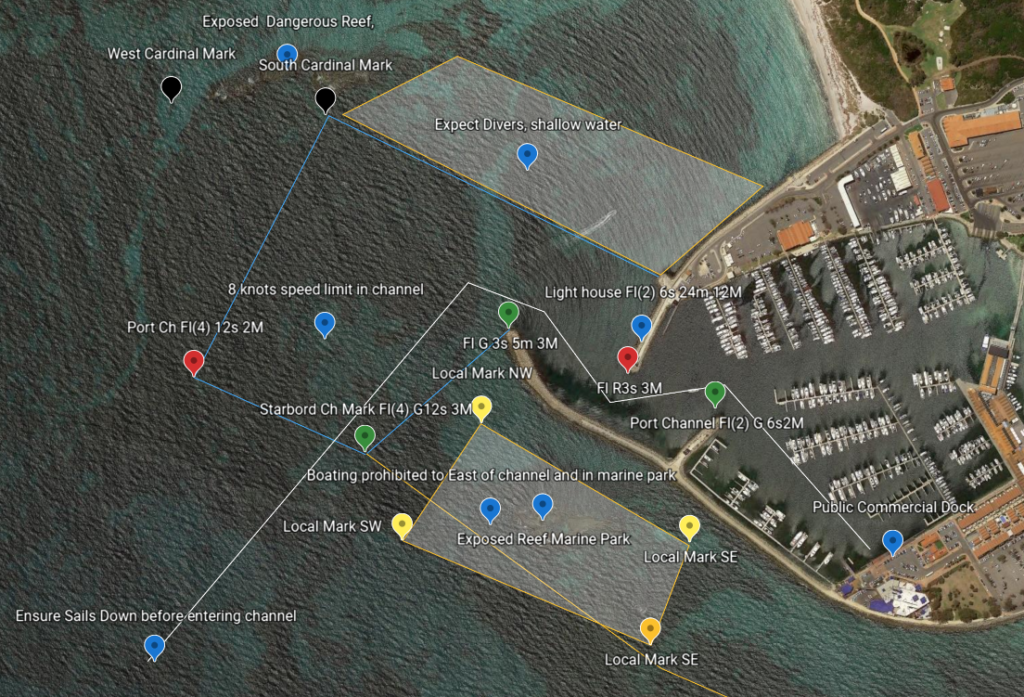 Pilotage sketch using google maps for Hillarys Boat Harbour. 