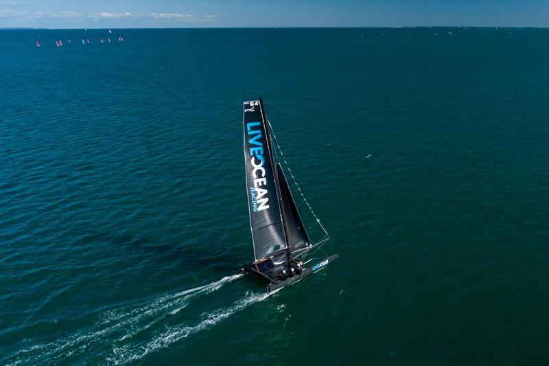 Aerial shot of Live Ocean Racing team sailing.