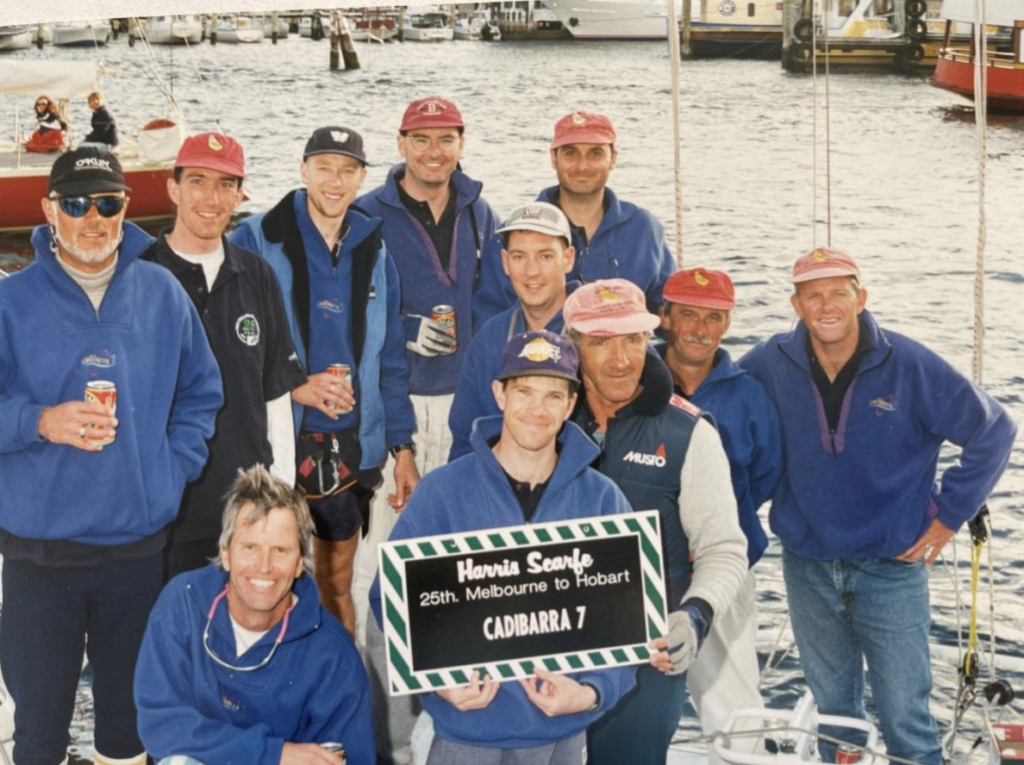 Nigel Jones (holding board), Cam McKenzie (behind Nigel in grey cap) and Cadibarra 7 crew.