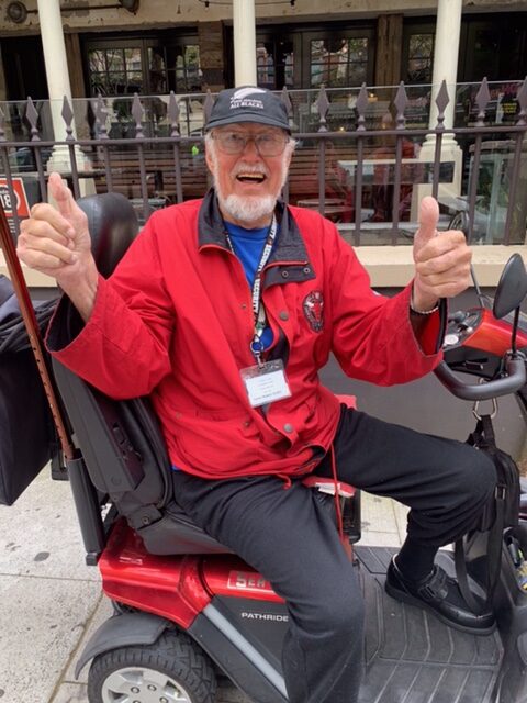 Ace on his motorised scooter.