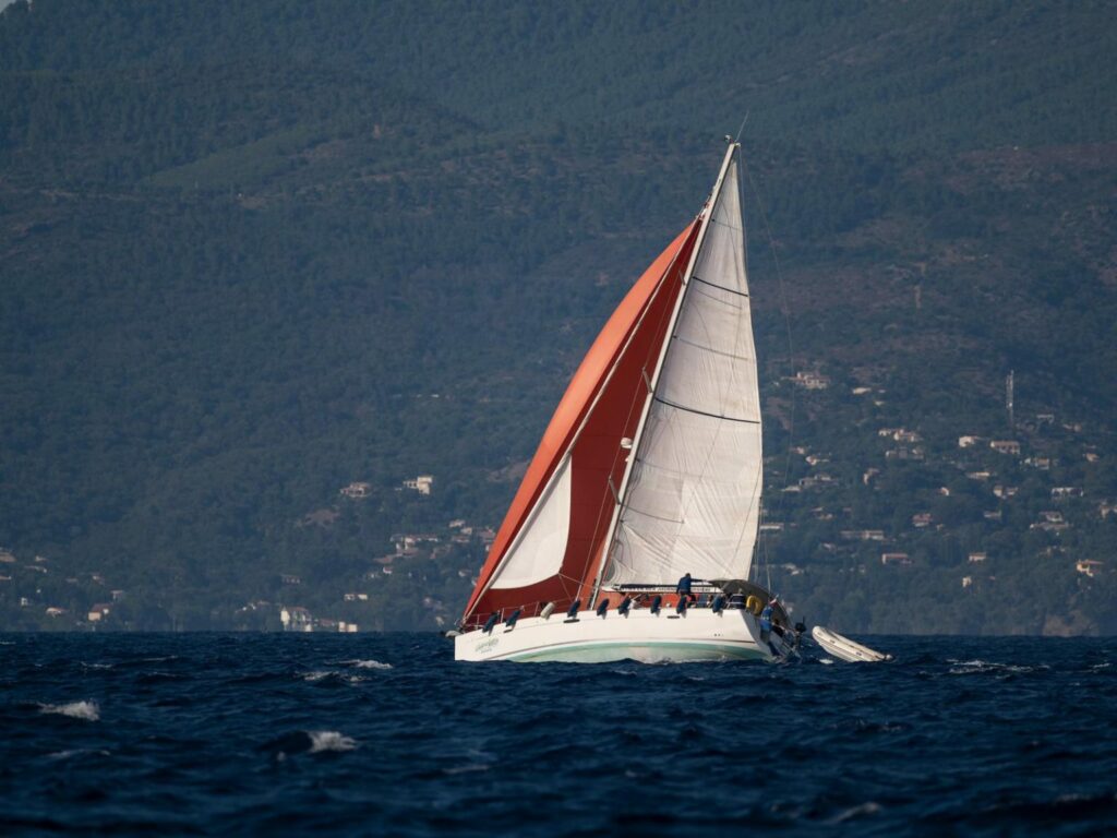 Beneteau Océanis 50 'Adrénaline' on a kite reach.