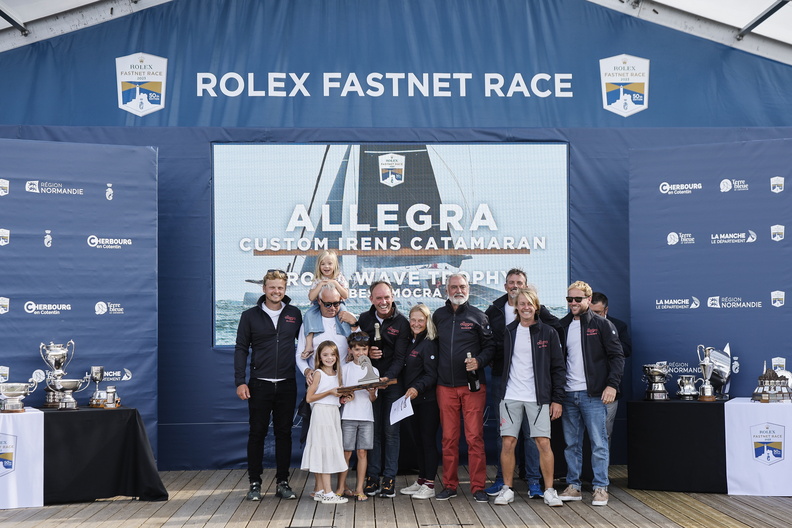 Adrian Keller's team on on Allegra celebrate their consecutive MOCRA class win with a course record of 3 days 7 hours 22 minutes 37 seconds on corrected time © Paul Wyeth/pwpictures.com