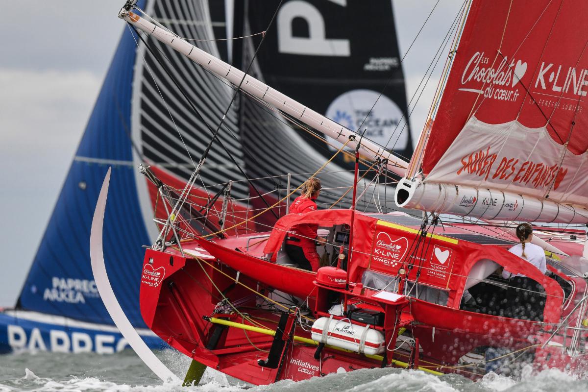 Sam Davies' Initiatives Coeur led the IMOCA past Start Point © James Tomlinson/RORC 
