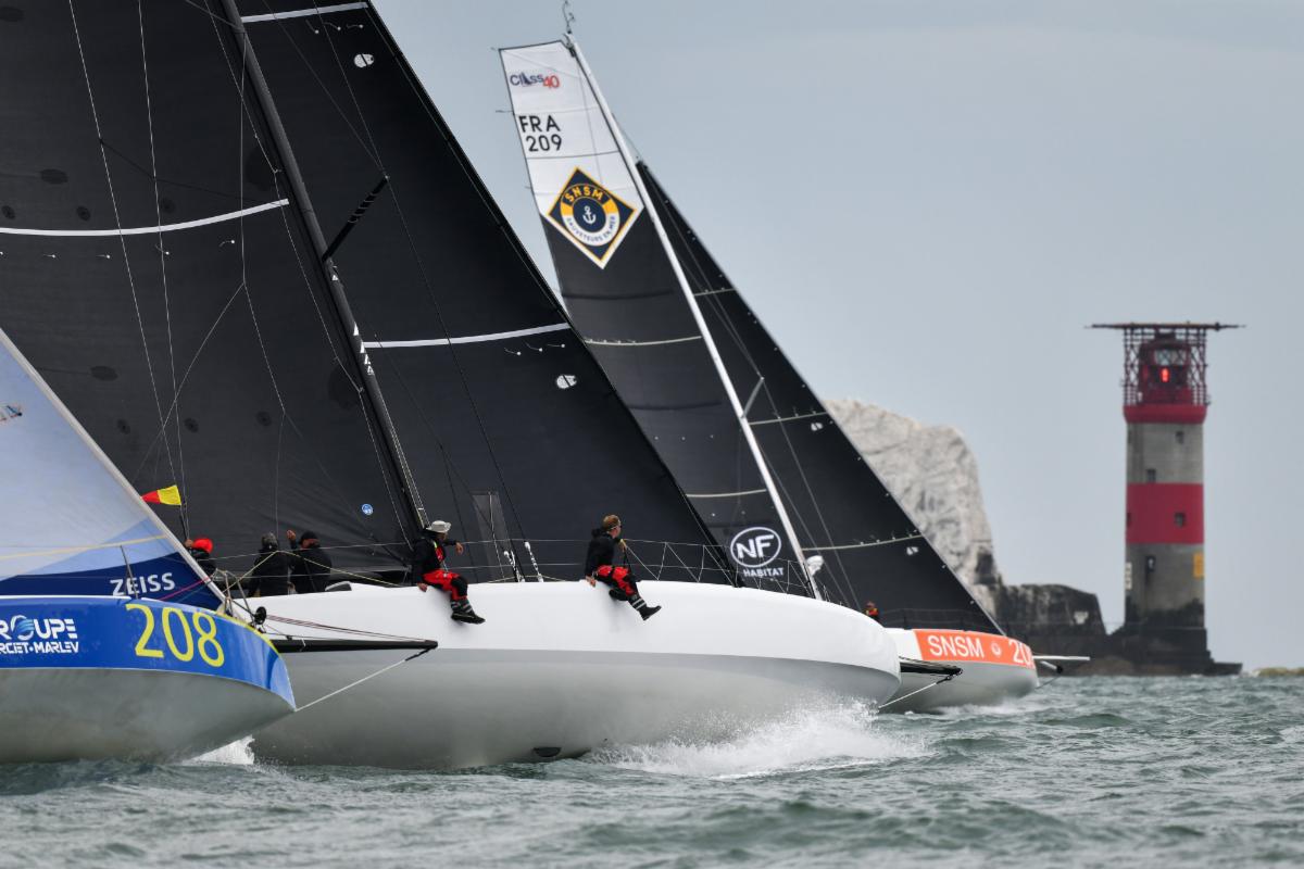Class40s neck and neck exiting the Solent yesterday © James Tomlinson/RORC