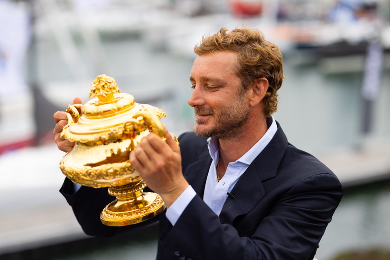 Pierre Casiraghi, skipper of Jolt 6 holding the Admiral's Cup