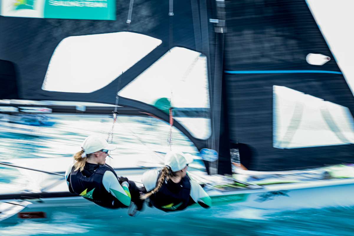 Laura Harding and Annie Wilmot smoking into the finish - Hamilton Island Race Week C Salty Dingo