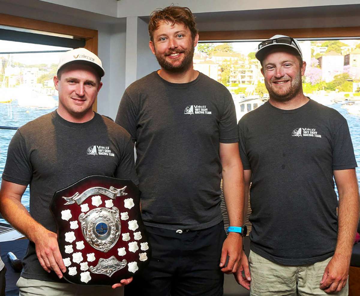 Vaikobi crew from left, Kirk Mitchell, Andrew Stephenson and Daniel Barnett after winning last season's Mick Scully Memorial Trophy race