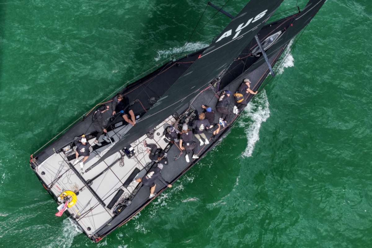 The Back 2 Black crew racing hard in the Solent. Credit - RORC