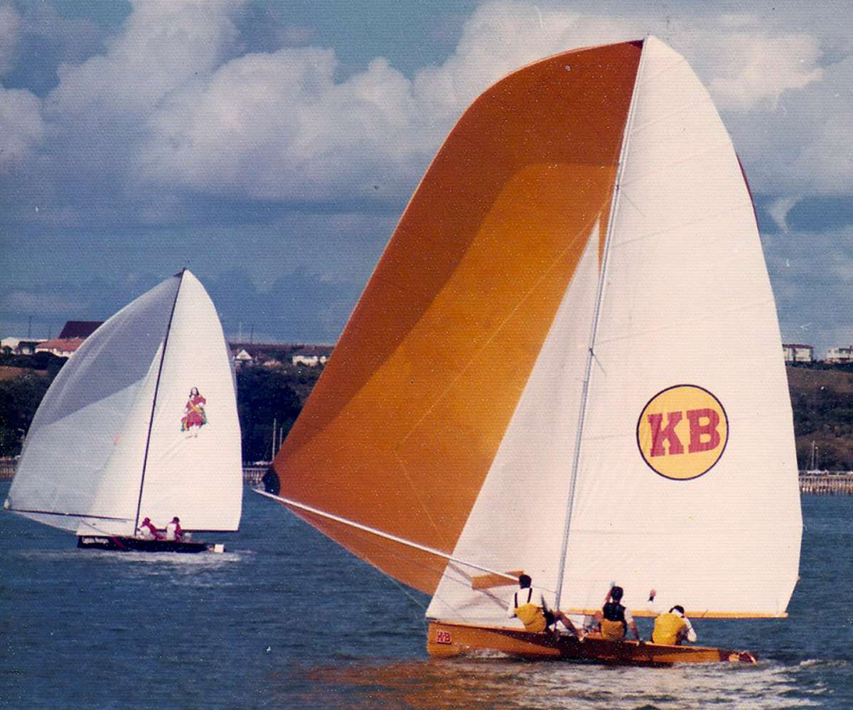 KB and Captain Morgan in light air at the 1974 World Championship in Auckland (Frank Quealey)