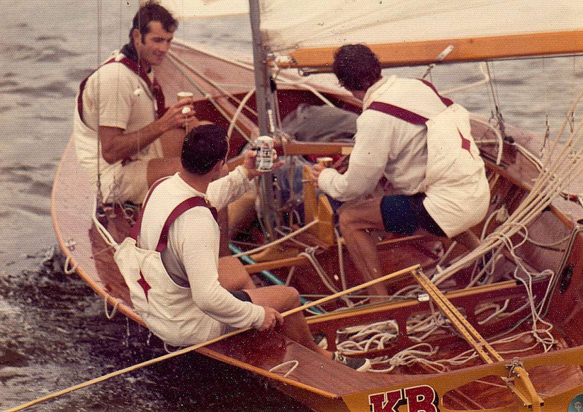 KB crew have a celebratory drink after one of their many victories (Frank Quealey)