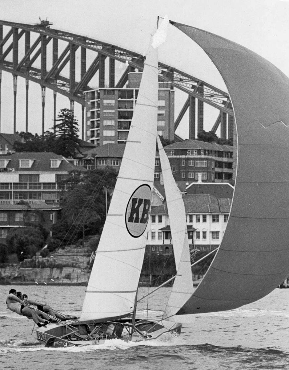 KB with spinnaker and the Sydney Harbour Bridge (archive)