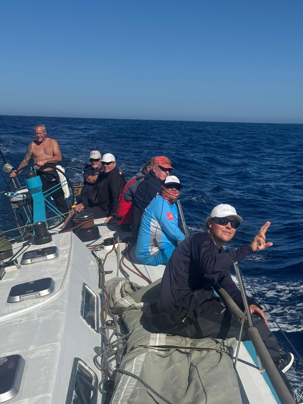 Antipodes sailing through blue bottles as far as the eye can see - Brad Kellett Antipodes pic