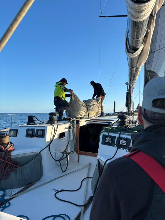 Yet another sail change on Antipodes - pic courtesy Antipodes