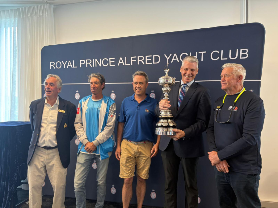 RPAYC Commodore McClelland, Antipodes' Brad Kellett, RAYK Commodore Hanson, Lucky owner Bryon Ehrhart and Frantic owner Michael Martin - pic courtesy RAYC