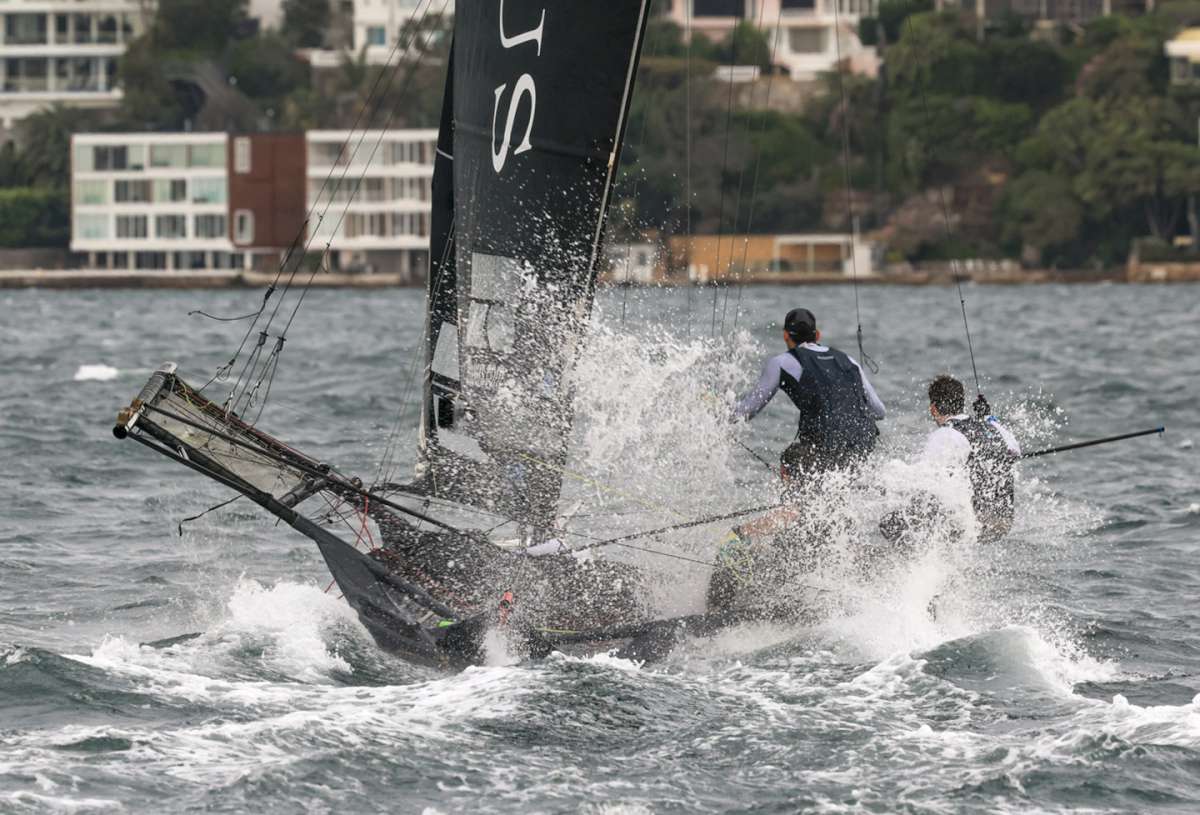 Crew battles the 30knot westerly winds that swept across Sydney Harbour during the opening race of the season two weeks ago (SailMedia)
