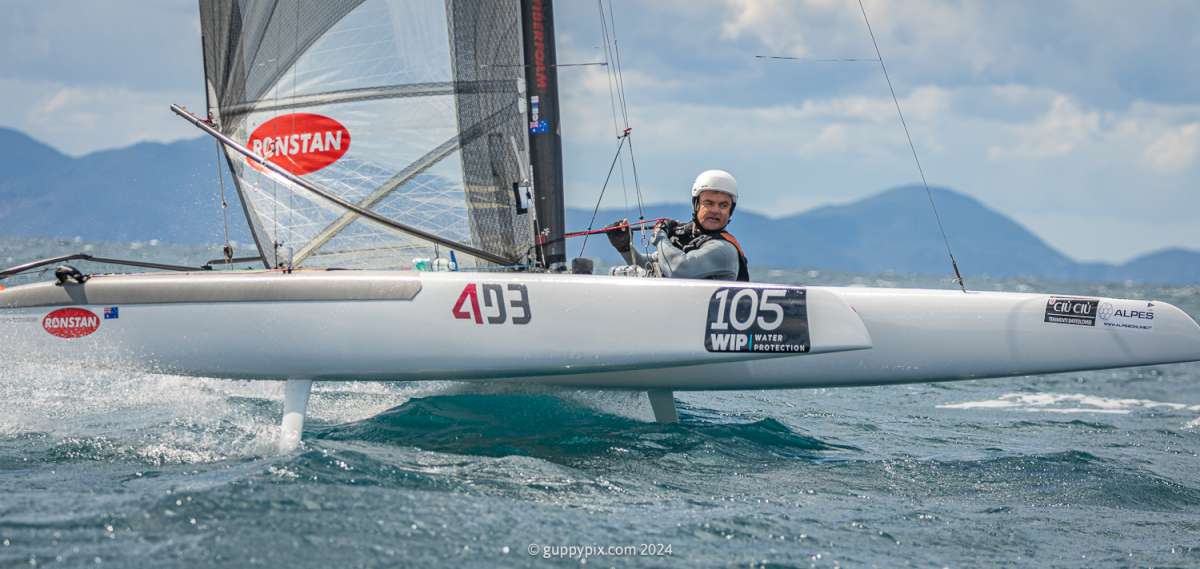 Darren Bundock AUS 88, is a multi medal winning sailor with a sailing CV second to none. However, the A-Cat Championship has always just eluded him, so could be on a mission here in Auckland