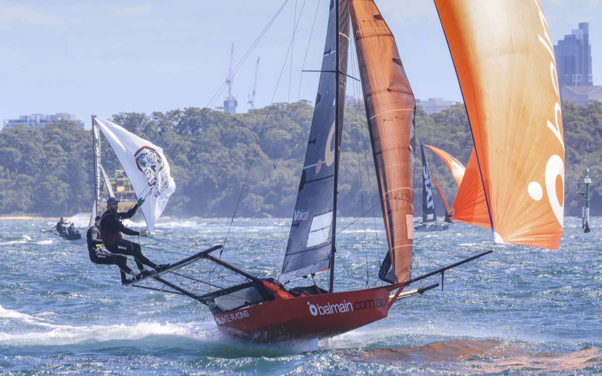 Balmain's team drove their skiff hard on the spinnaker runs (SailMedia)
