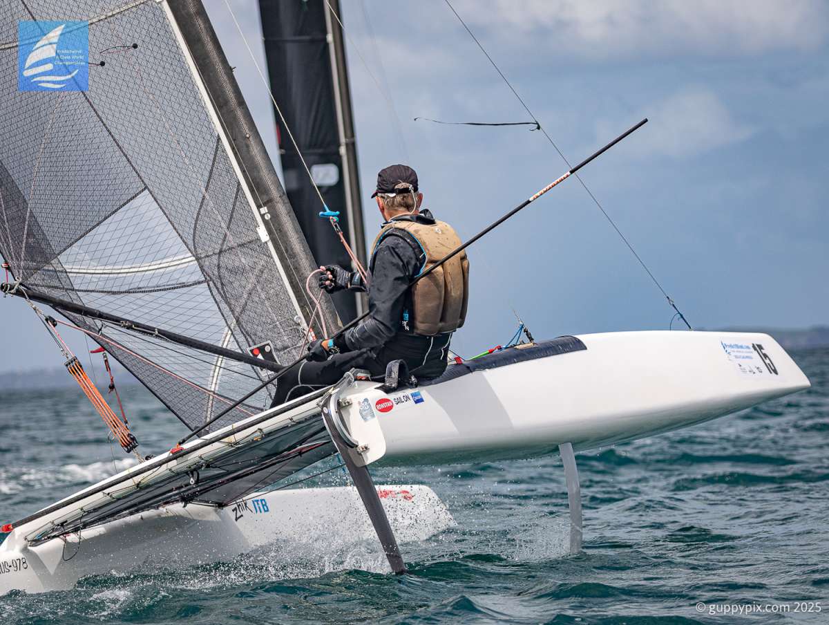 Aussie Classic sailor Ewan Campbell demonstrating the perfect downwind 'Wild Thing' technique.