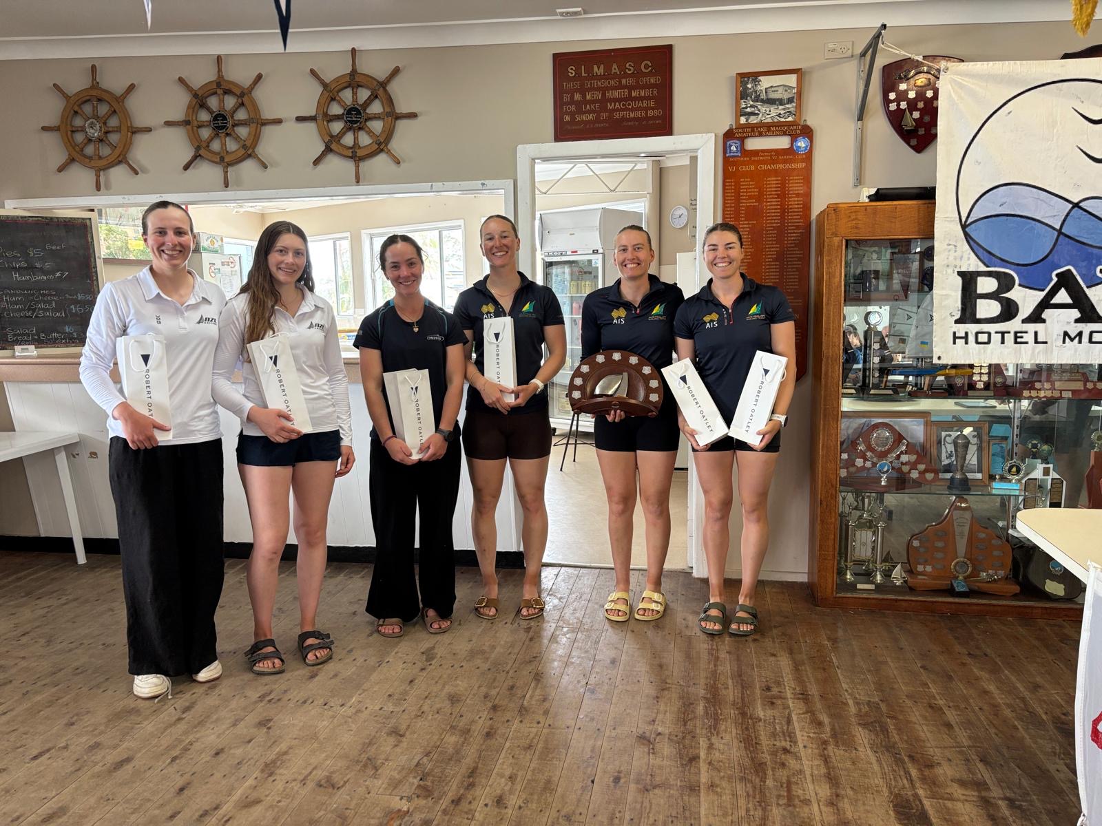 49er FX Podium finishers - Credit South Lake Macquarie Amateur Sailing Club (SLMASC) - Photo Credit Lanee Beashel