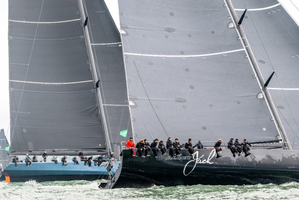 Black Jack 100 and Leopard 3 at the start of the 2025 Rolex Fastnet Race © ROLEX / Kurt Arrigo