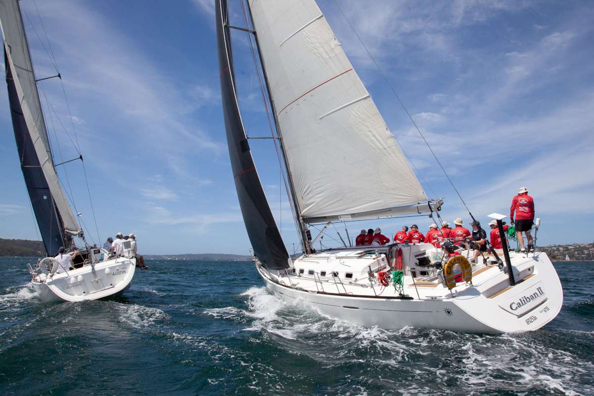 Tea for the Tillerman and GWM Pennant Hills working up the Harbour towards the mark at Lady Bay. - Credit John Curnow_Benteau_Cup_2025