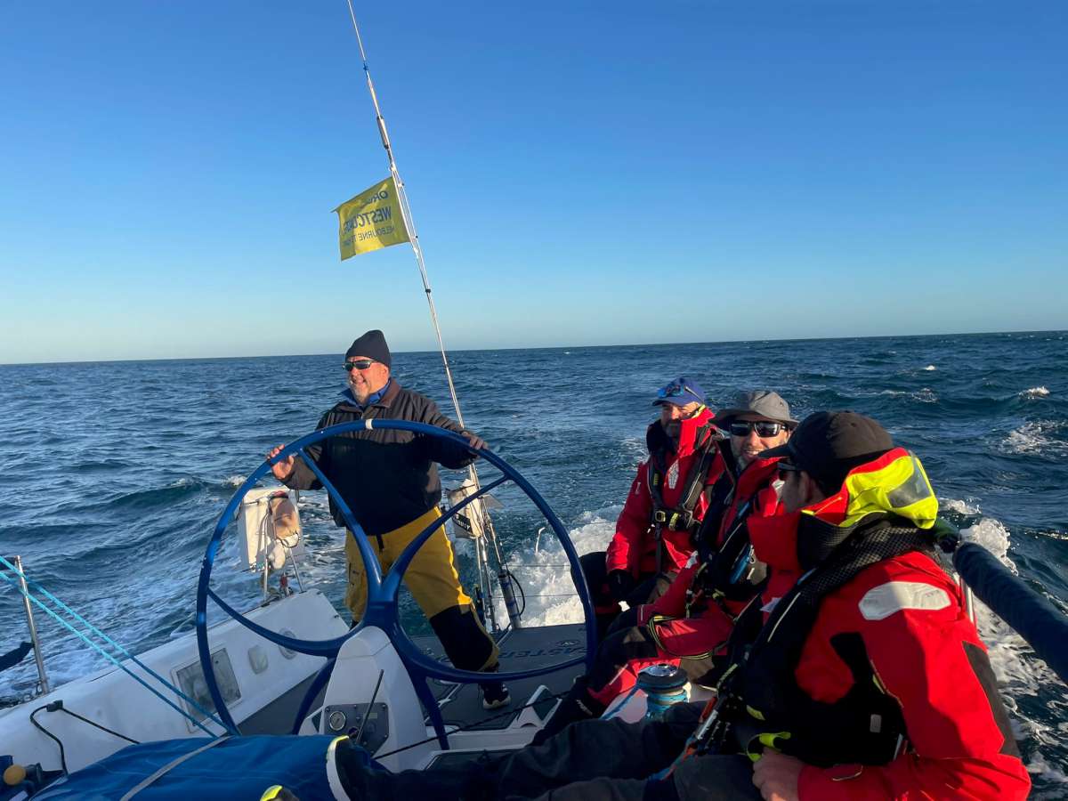 Race veteran Simon Dryden on the helm of Faster Forward chasing down The Jackal Image supplied by Faster Forward